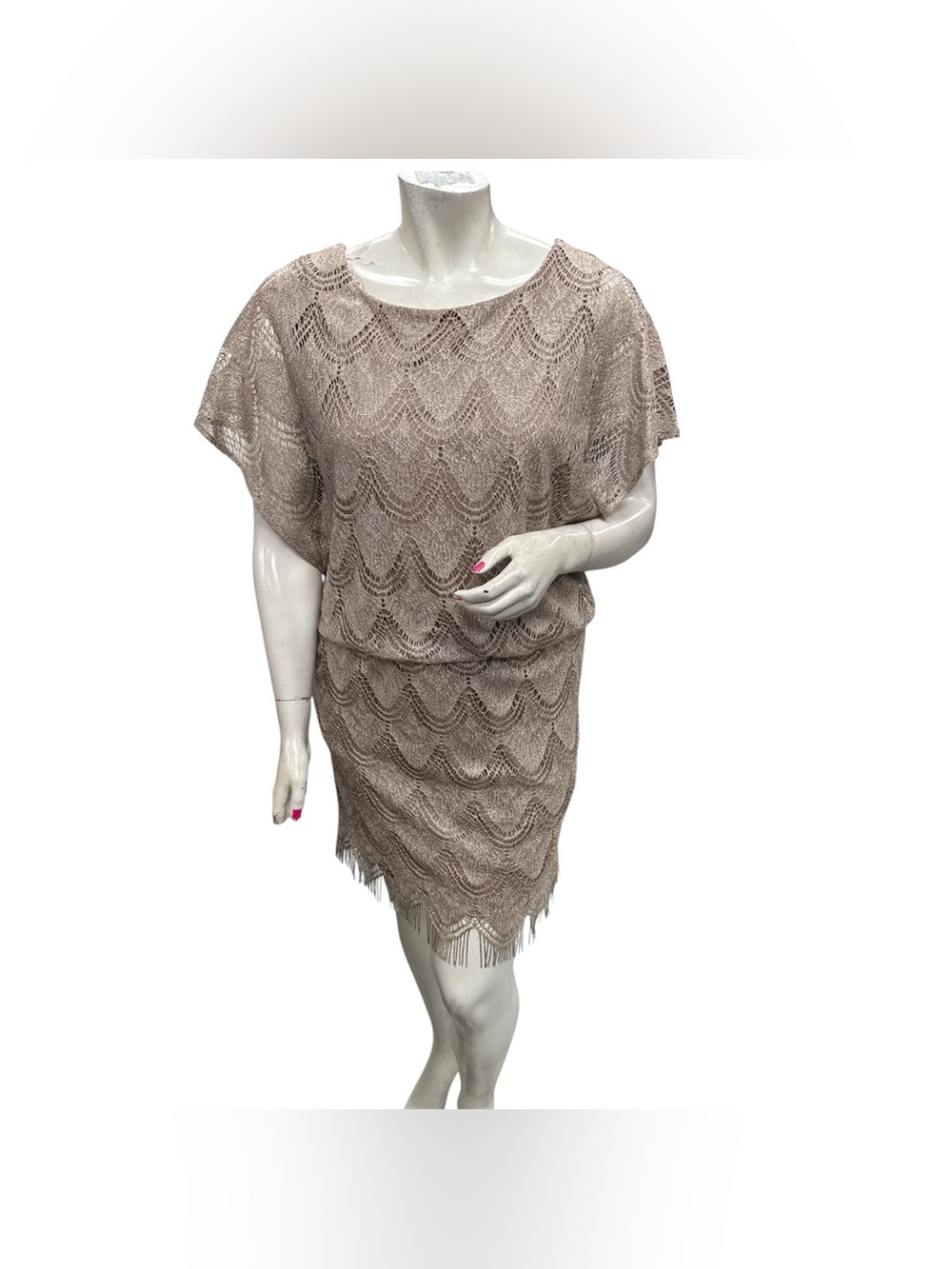 Laura Neutral Crochet Fringe Shift Dress Size Xl